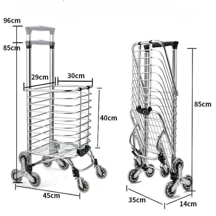 Carucior Pliabil Pentru Scări, Cadru Metalic, Mâner Telescopic, Capacitate 35L