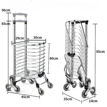 Carucior Pliabil Pentru Scări, Cadru Metalic, Mâner Telescopic, Capacitate 35L