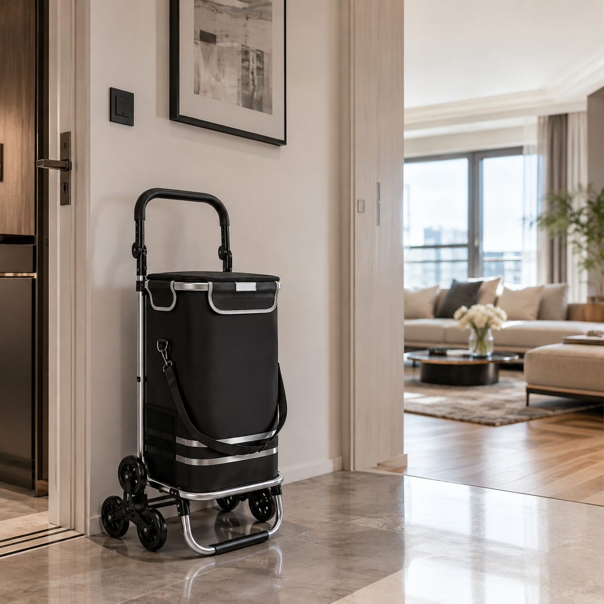 Carucior Compact Jaskus, Cadru Aluminiu, Scari (Trei roti)