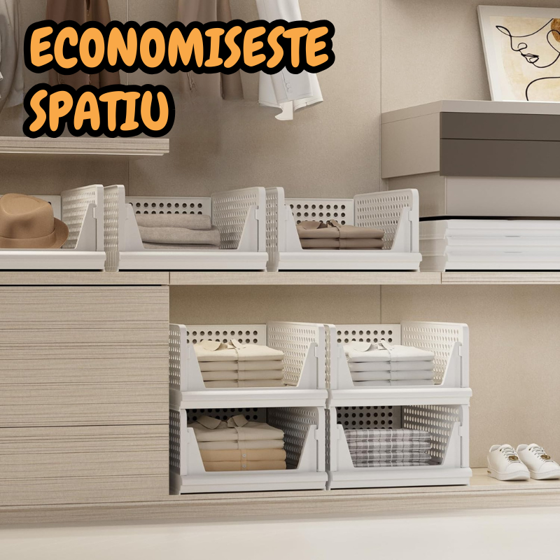 Cutii de Depozitare Jaskus, Set 4, Stivuibile, Sistem Glisare