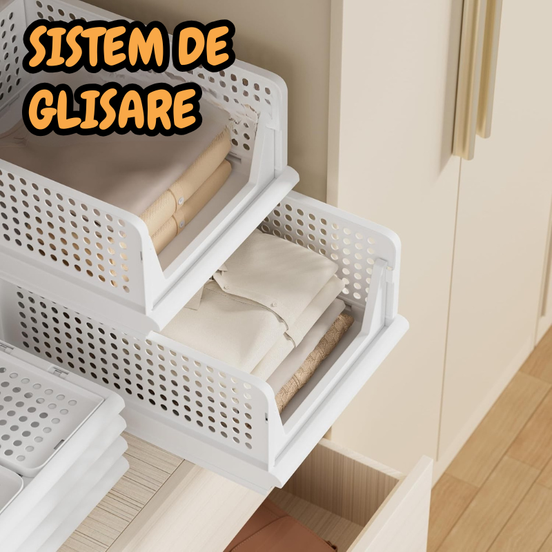 Cutii de Depozitare Jaskus, Set 4, Stivuibile, Sistem Glisare