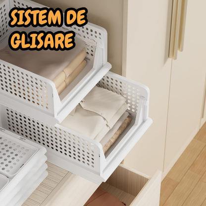 Cutii de Depozitare Jaskus, Set 4, Stivuibile, Sistem Glisare