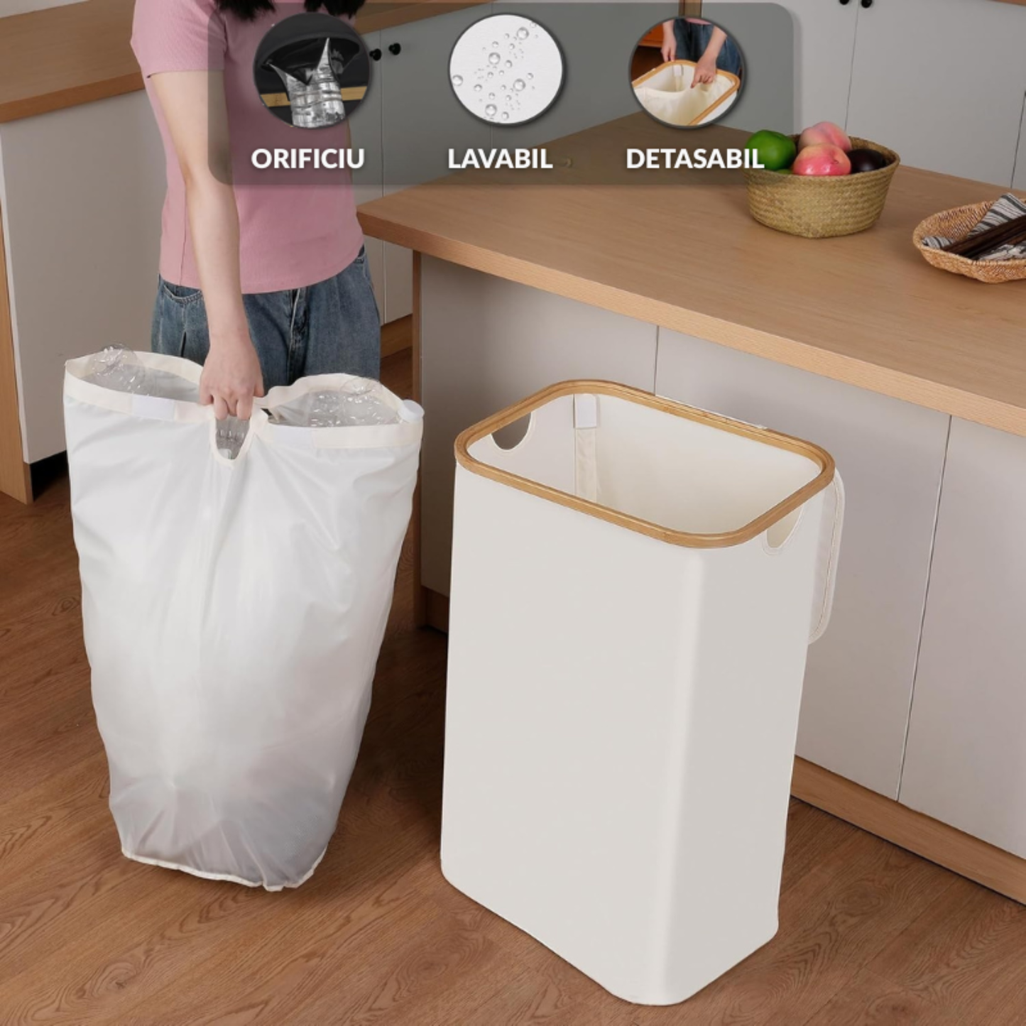 Sac Colector Reciclare Jaskus, 100L, Bej