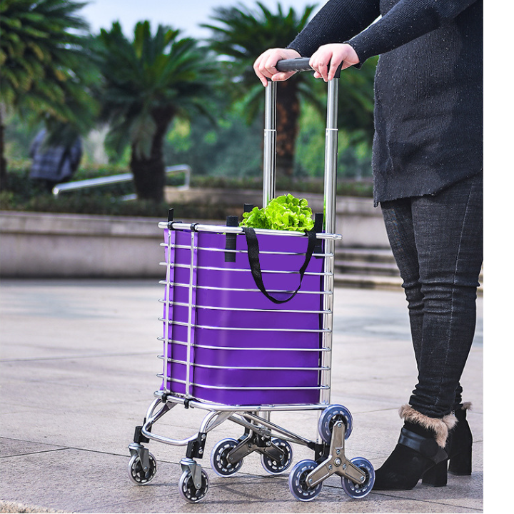 Carucior Pliabil Pentru Scări, Cadru Metalic, Mâner Telescopic, Capacitate 35L