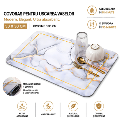 Suport Absorbant pentru Blatul de Bucatarie Jaskus, Diatomit, Marmura, Marmura Alba