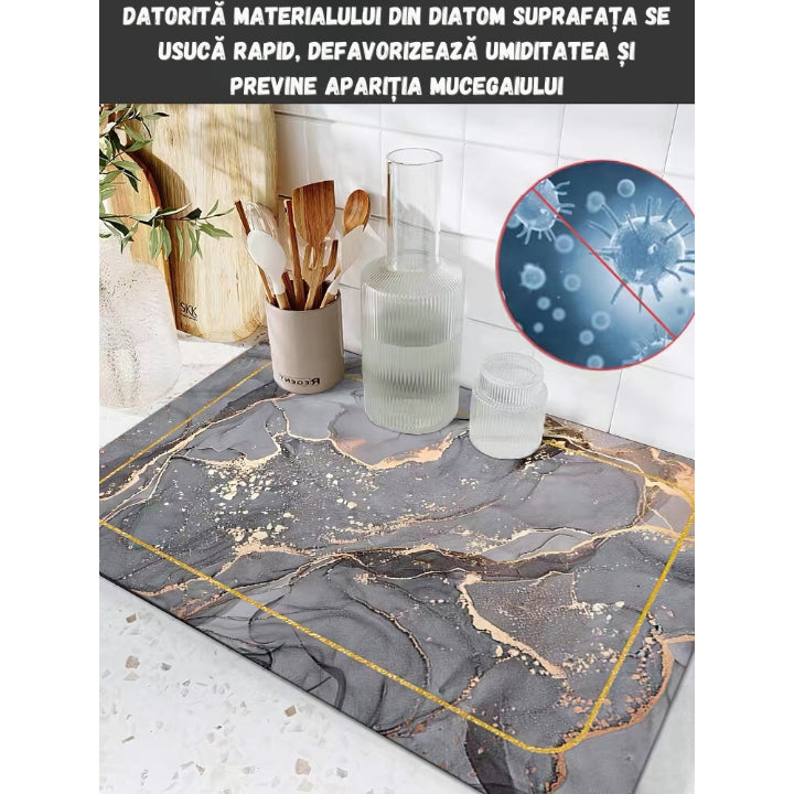 Covoras Absorbant Pentru Blatul De Bucatarie - Marmura Gri - 50x30