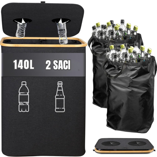 Sac Colector Reciclare, Geantă 140L cu 2 Saculeti  din Panza Oxford 600D, 57x37x67 cm