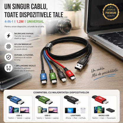 Cablu Universal Jaskus, 4-in-1, USB-C Lightning Micro-USB, 1.2m