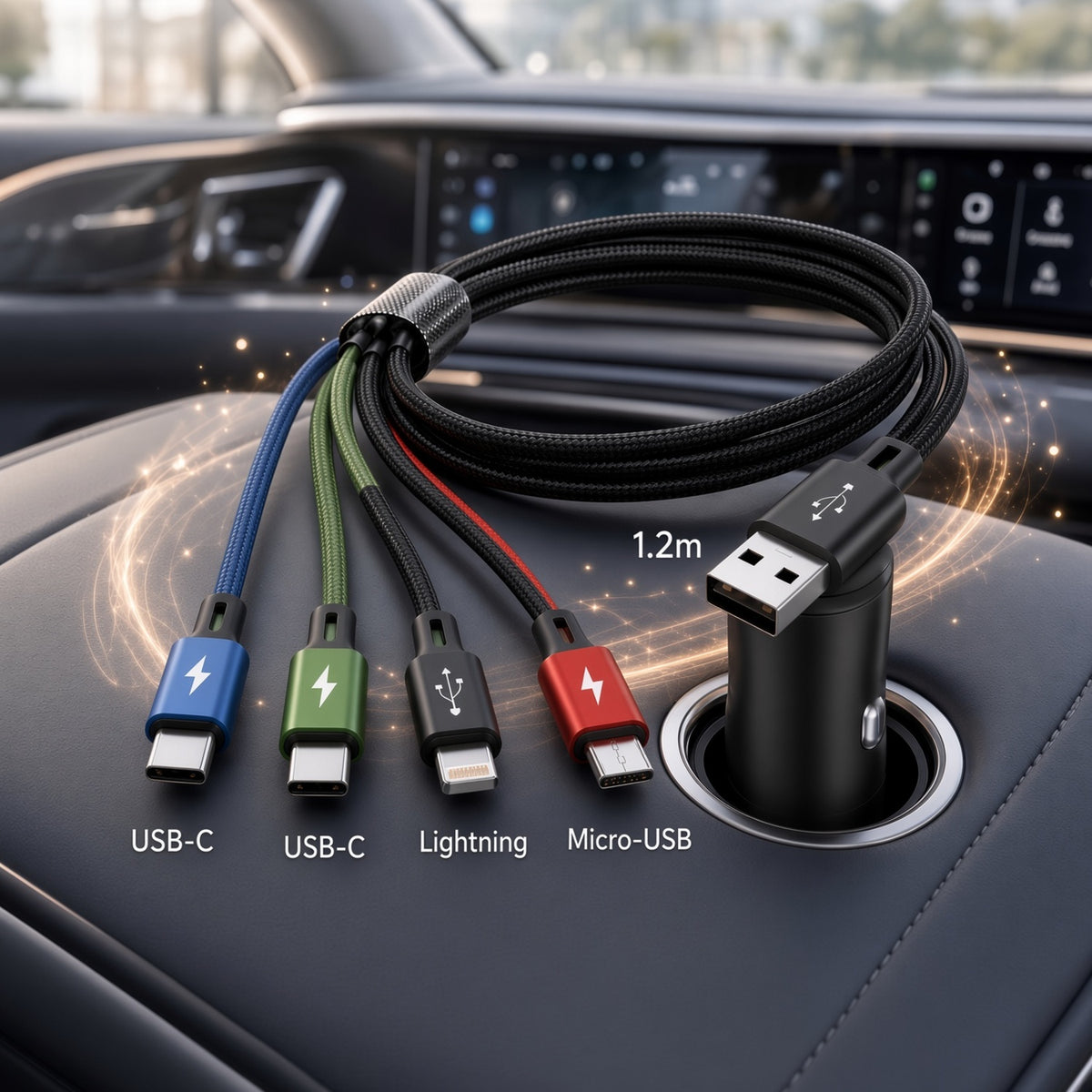 Cablu Universal Jaskus, 4-in-1, USB-C Lightning Micro-USB, 1.2m