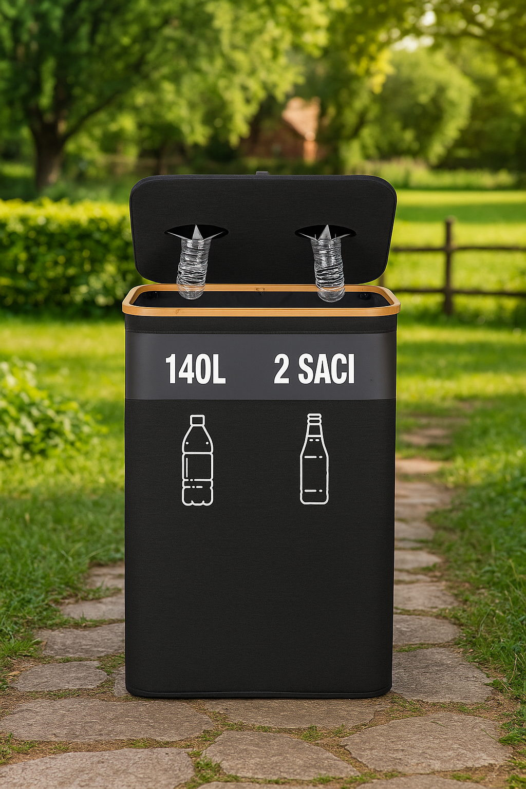Sac Colector Reciclare, Geantă 140L cu 2 Saculeti  din Panza Oxford 600D, 57x37x67 cm