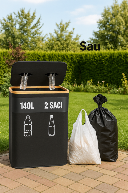 Sac Colector Reciclare, Geantă 140L cu 2 Saculeti  din Panza Oxford 600D, 57x37x67 cm