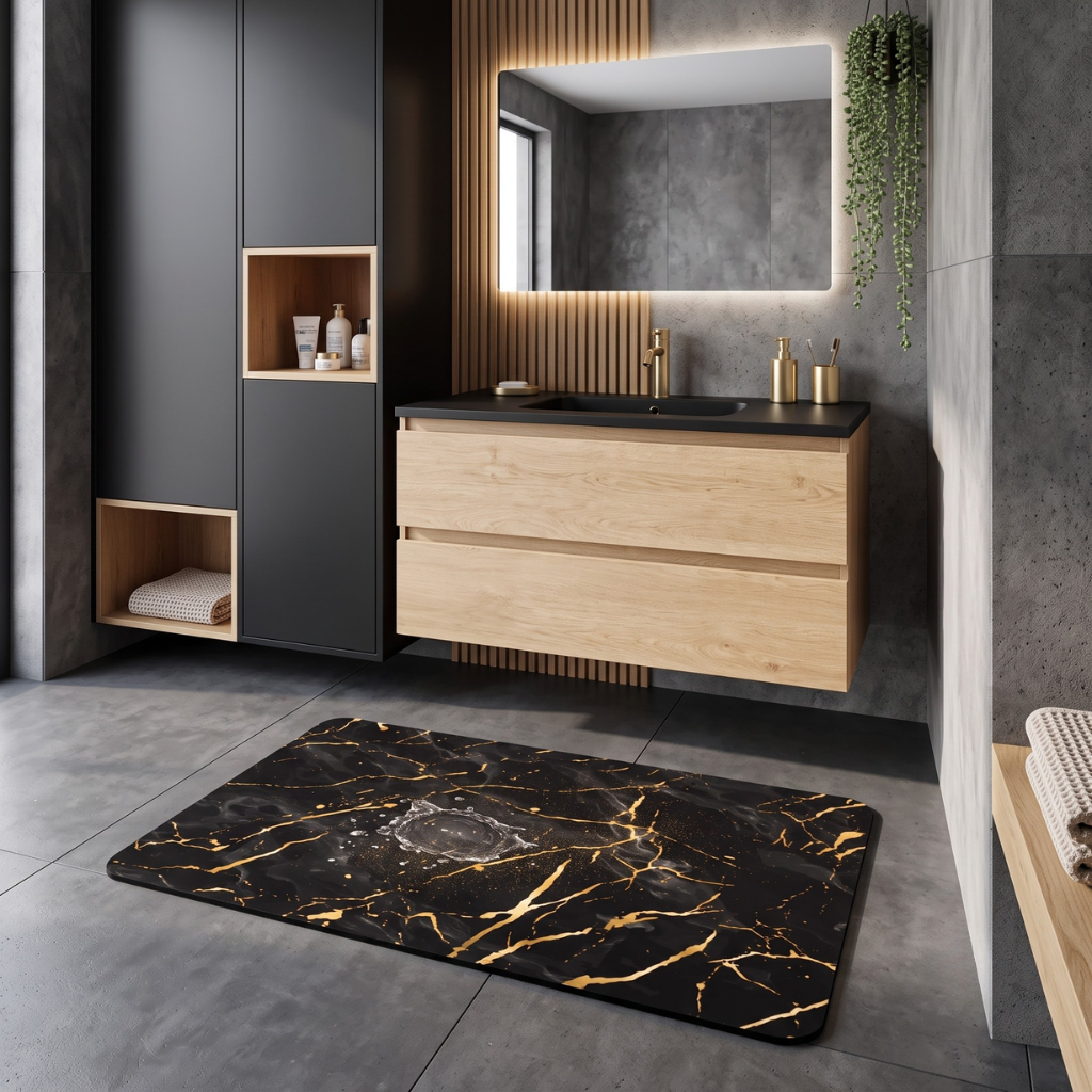 Covoras de Baie Jaskus, Diatomit Ultra Absorbant, Marmura Neagra - detaliu 1