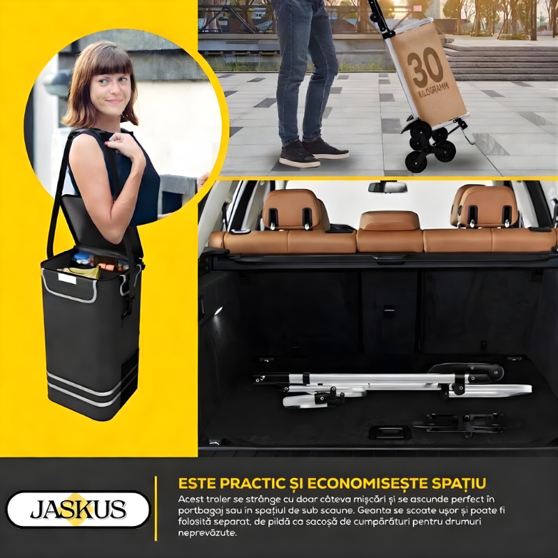 Carucior Compact Jaskus, Cadru Aluminiu, Scari (Trei roti)