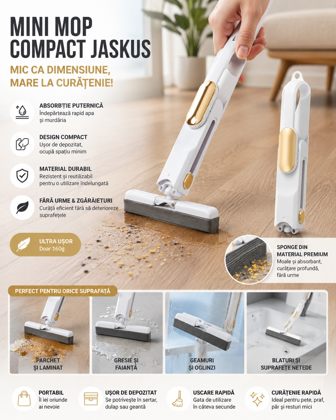 Mini Mop Jaskus, cu Stoarcere Automata