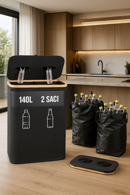 Sac Colector Reciclare, Geantă 140L cu 2 Saculeti  din Panza Oxford 600D, 57x37x67 cm