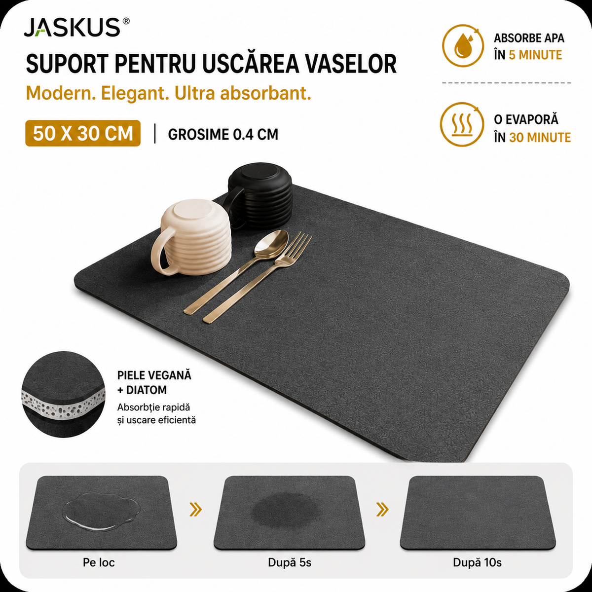 Suport pentru Uscarea Vaselor Jaskus, Diatomit, Ultra Absorbant