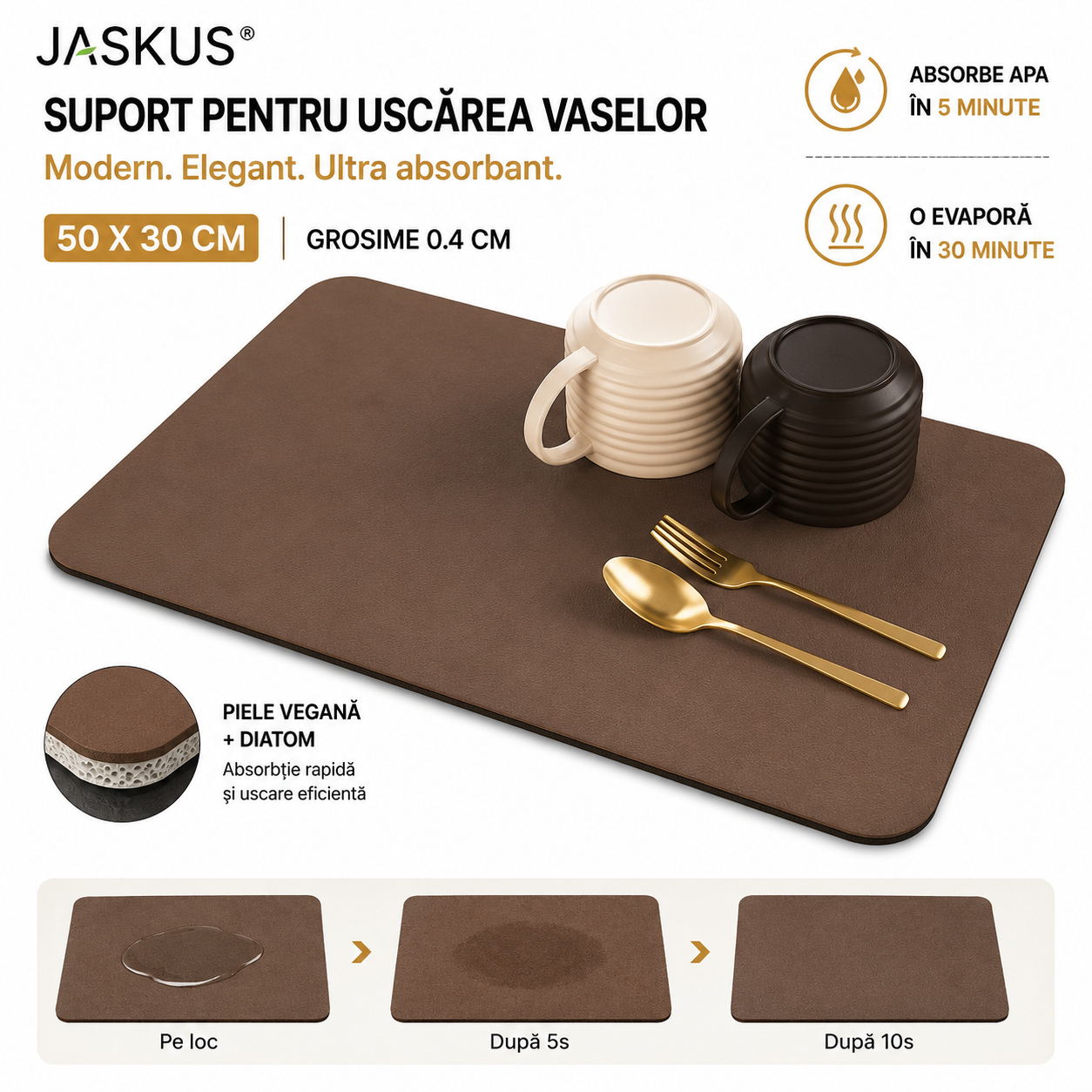 Suport pentru Uscarea Vaselor Jaskus, Diatomit, Ultra Absorbant, Gri Mat