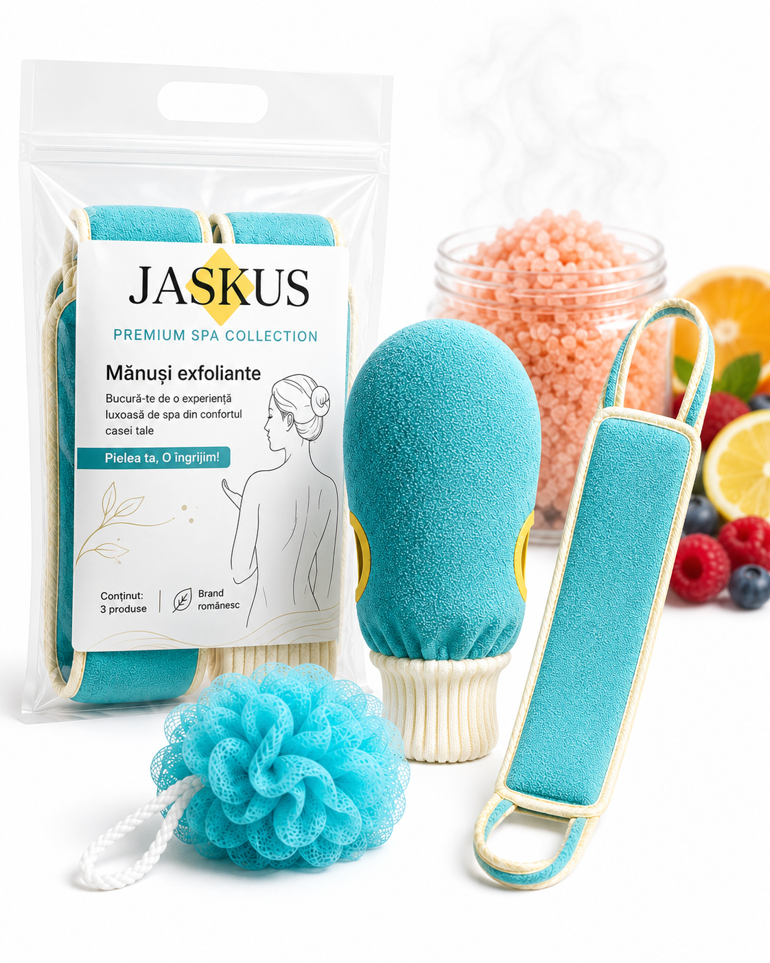 Manusi Exfoliante Jaskus, Set Duo, Turcoaz - detaliu 6
