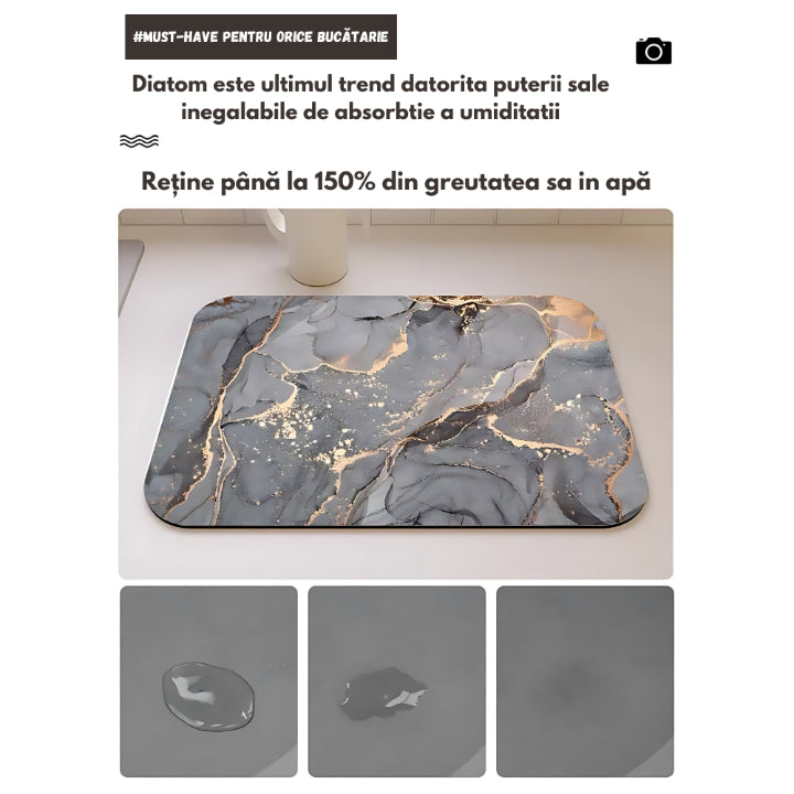 Covoras Absorbant Pentru Blatul De Bucatarie - Marmura Gri - 50x30