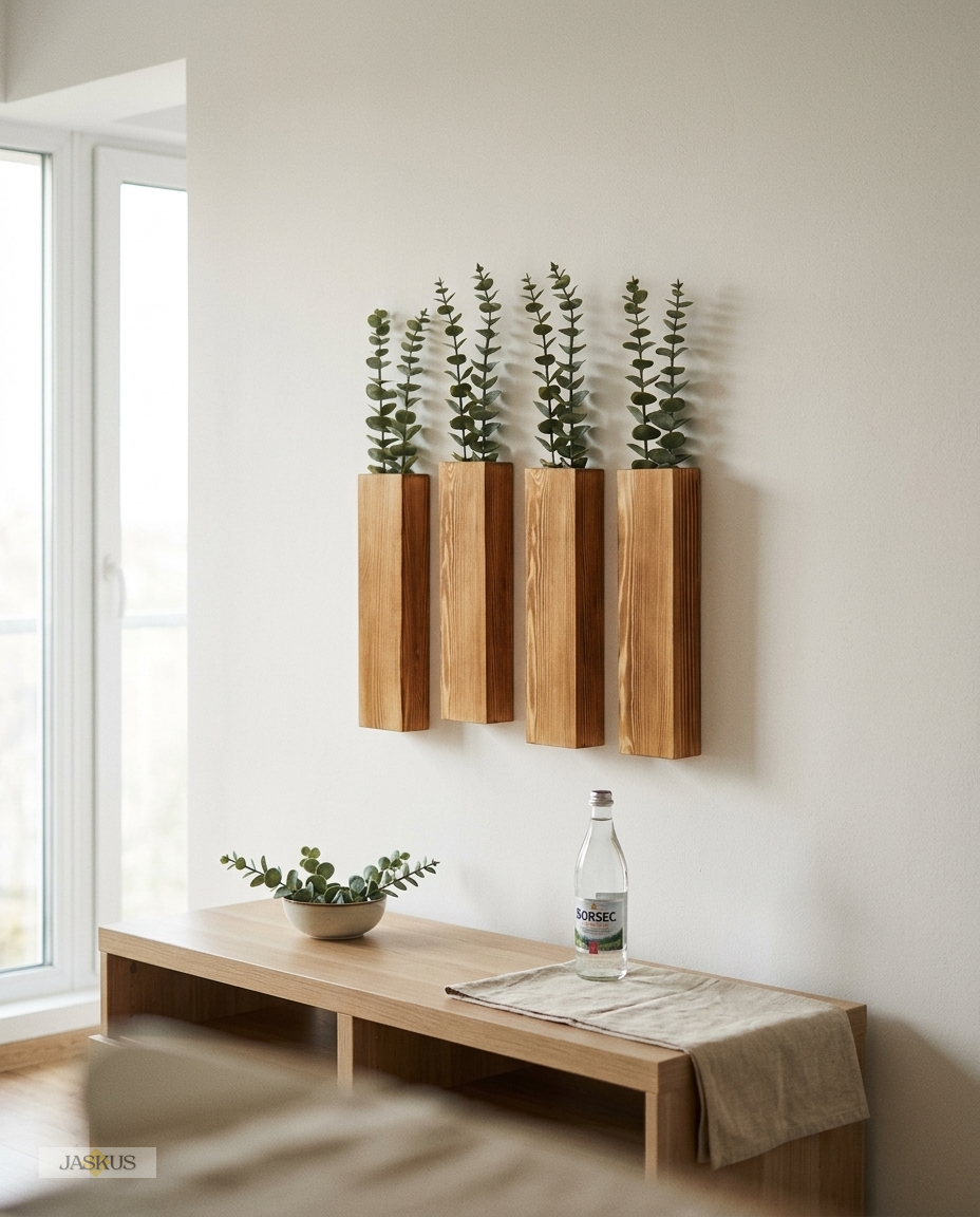 Vaze Decorative Jaskus, Set 4, Perete, Lemn de Fag
