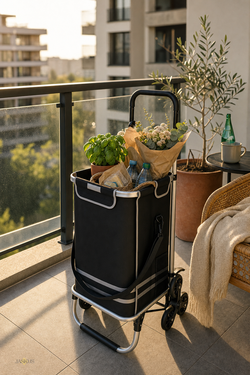 Carucior Compact Jaskus, Cadru Aluminiu, Scari (Trei roti)